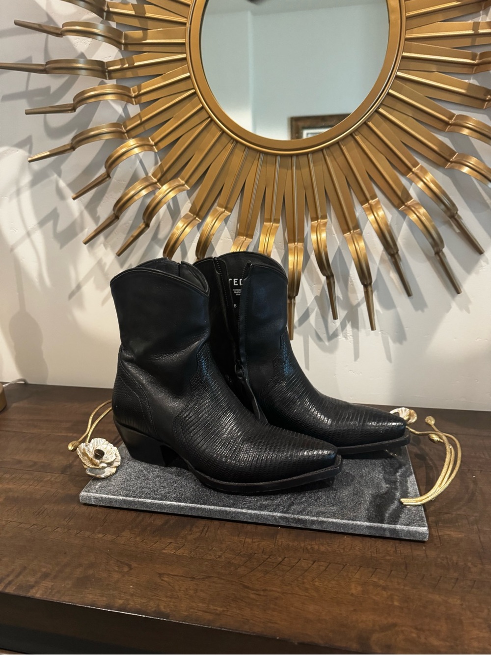 Tecovas Black Textured Ankle Booties with Western Pointed Toe